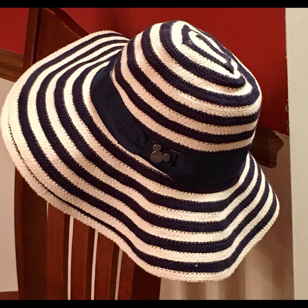 Disney Navy and White Striped Wide Brim Sun Hat
